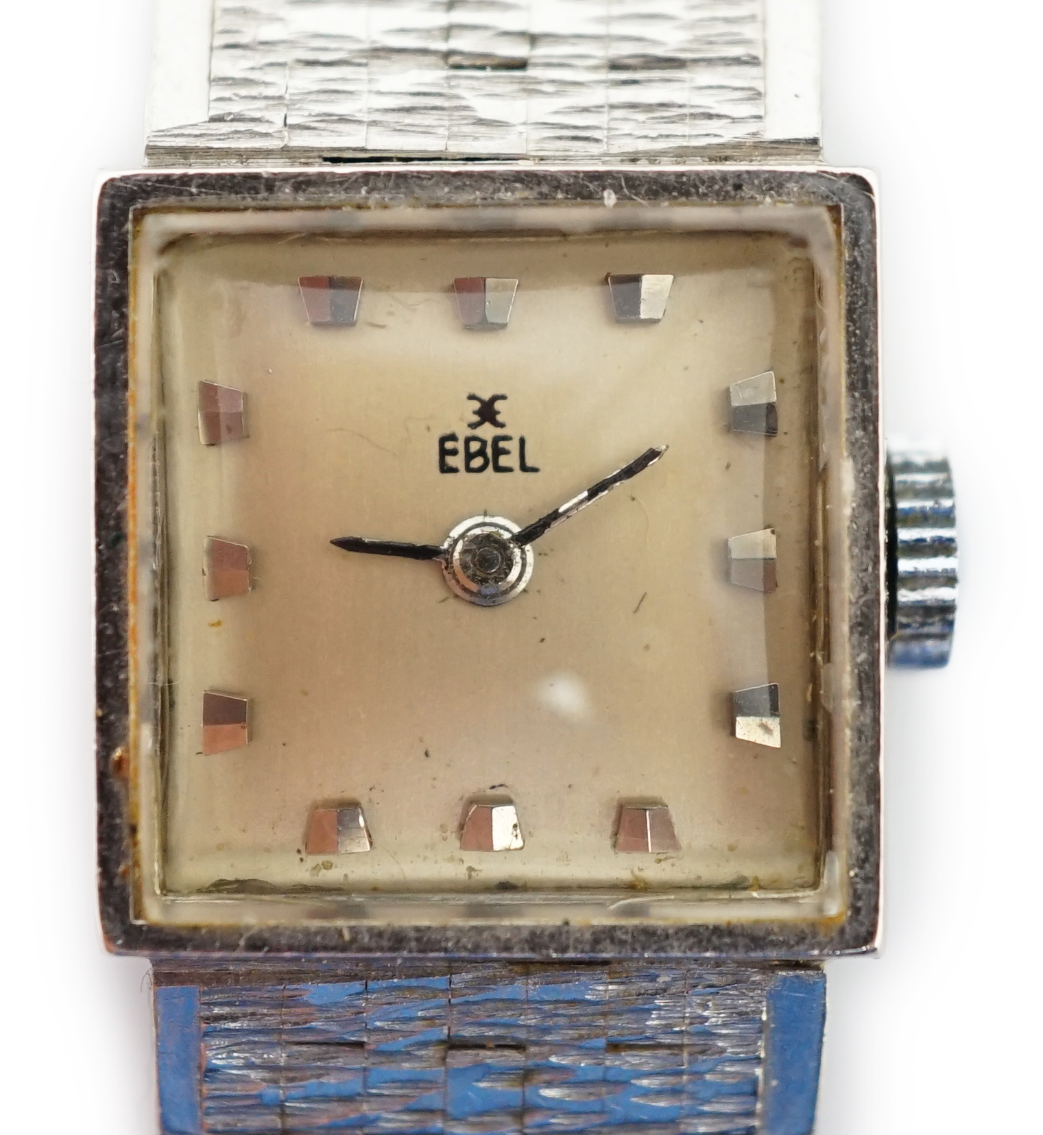 A lady’s 18ct white gold Ebel manual wind wrist watch, with integral 18ct white gold bracelet